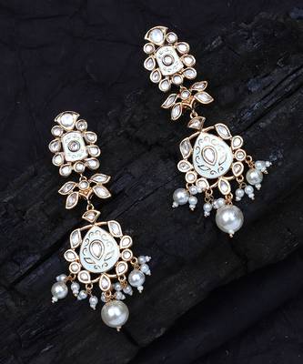 White meenakari kundan dangler earrings 5