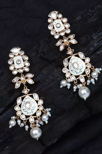 White meenakari kundan dangler earrings