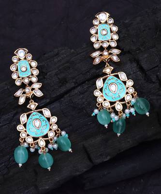 Turquoise meenakari kundan dangler earrings 5
