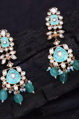 Turquoise meenakari kundan dangler earrings