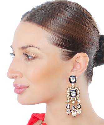 Dark blue kundan dangler earrings 2