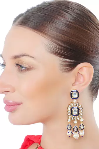 Dark blue kundan dangler earrings