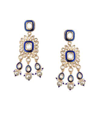 Dark blue kundan dangler earrings 3