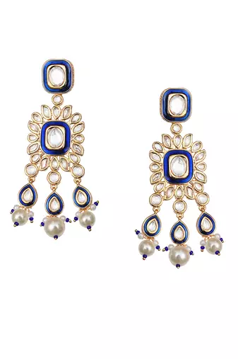 Dark blue kundan dangler earrings