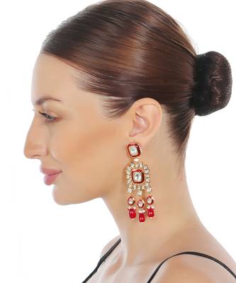 Red kundan dangler earrings 1