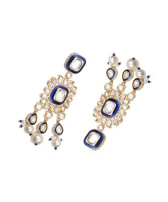 Dark blue kundan dangler earrings 4