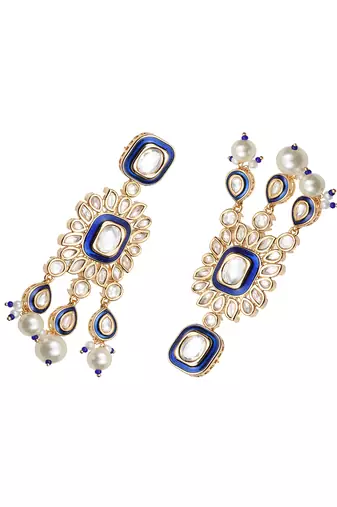 Dark blue kundan dangler earrings