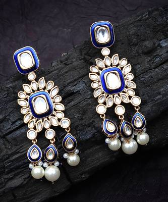 Dark blue kundan dangler earrings 5