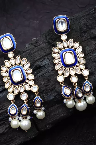 Dark blue kundan dangler earrings