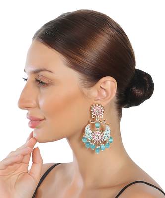 Turquoise kundan chaandbaali earrings 2