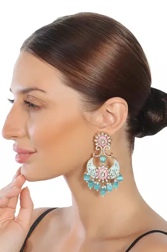 Turquoise kundan chaandbaali earrings