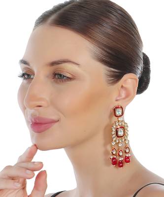 Red kundan dangler earrings 2
