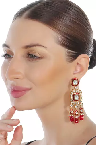 Red kundan dangler earrings