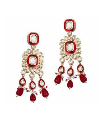 Red kundan dangler earrings 3