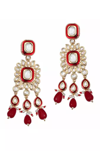 Red kundan dangler earrings
