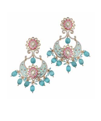 Turquoise kundan chaandbaali earrings 3