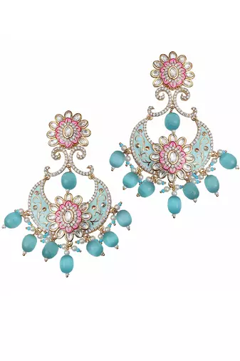 Turquoise kundan chaandbaali earrings