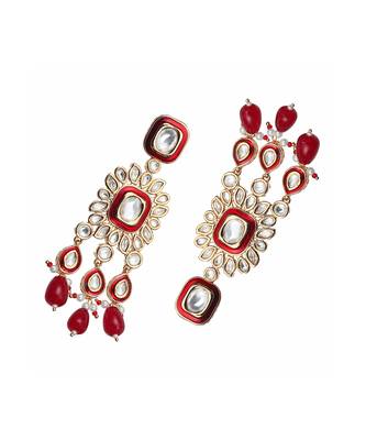 Red kundan dangler earrings 4