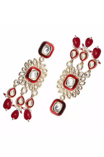 Red kundan dangler earrings