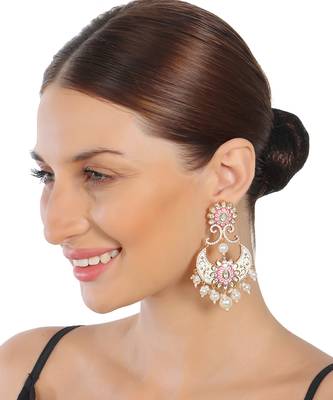 Pink & white kundan chaandbaali earrings 2