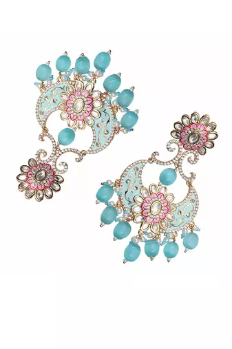 Turquoise kundan chaandbaali earrings