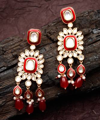Red kundan dangler earrings 5