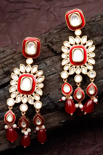 Red kundan dangler earrings