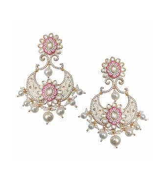Pink & white kundan chaandbaali earrings 3