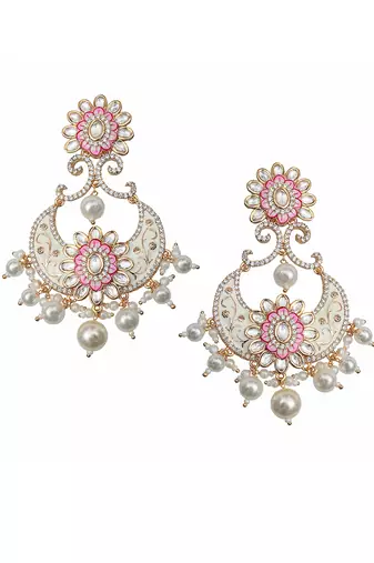 Pink & white kundan chaandbaali earrings