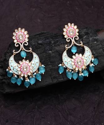 Turquoise kundan chaandbaali earrings 5