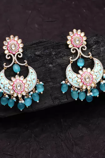 Turquoise kundan chaandbaali earrings