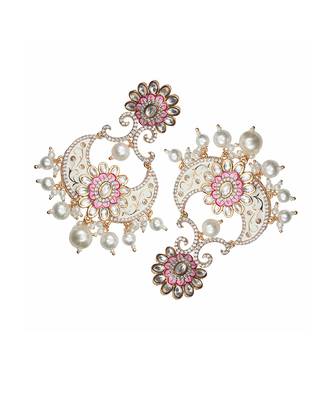 Pink & white kundan chaandbaali earrings 4