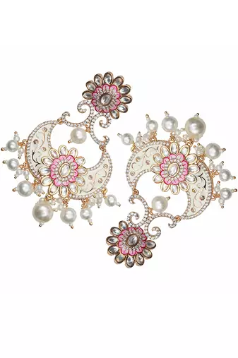 Pink & white kundan chaandbaali earrings