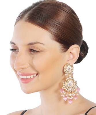 Pink & white kundan dangler earrings 1