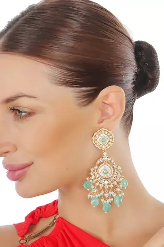 Mint kundan dangler earrings