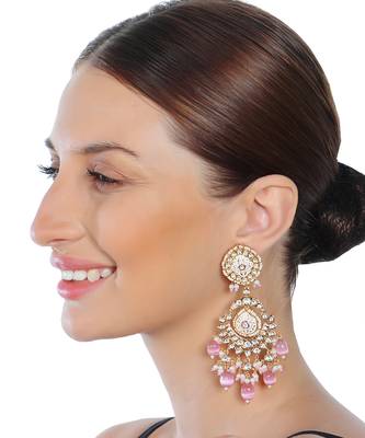 Pink & white kundan dangler earrings 2