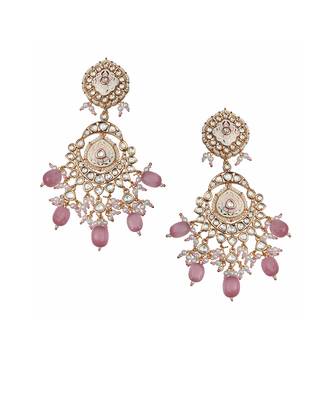 Pink & white kundan dangler earrings 3