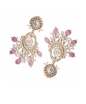 Pink & white kundan dangler earrings 4