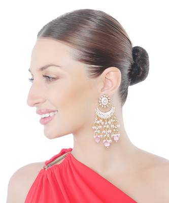 Pink kundan chaandbaali earrings 1