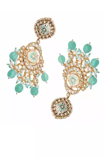 Mint kundan dangler earrings