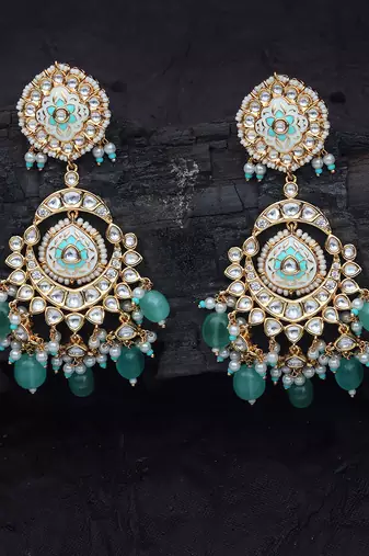 Mint kundan dangler earrings