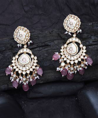 Pink & white kundan dangler earrings 5