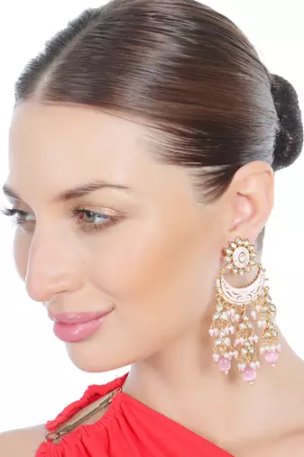 Pink kundan chaandbaali earrings