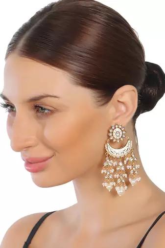 White meenakari kundan chaandbaali earrings