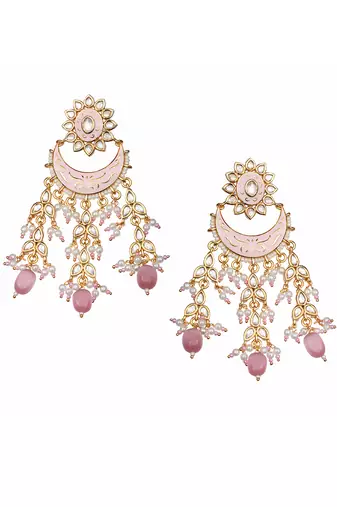 Pink kundan chaandbaali earrings