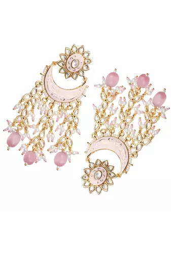 Pink kundan chaandbaali earrings