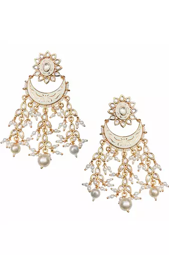 White meenakari kundan chaandbaali earrings