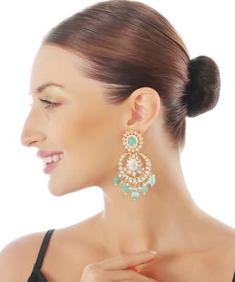 Mint meenakari kundan chaandbaali earrings 1