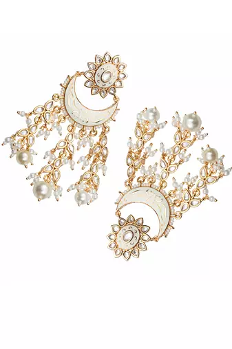 White meenakari kundan chaandbaali earrings