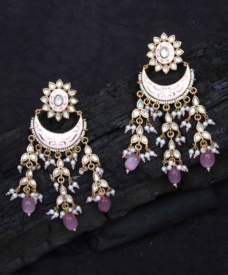 Pink kundan chaandbaali earrings 5